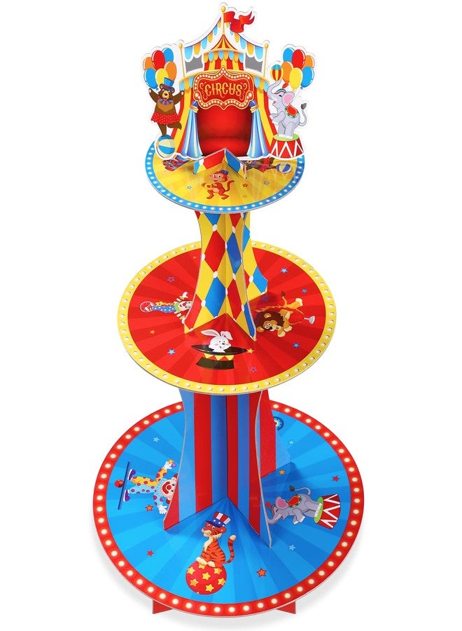 Zopeal Carnival Theme Cupcake Stand 3 Tier Circus Cardboard Cupcake Holder Tent Cake Stand Dessert Tower Holder for Carnival Circus Themed Birthday Party Decoration Supplies - Image 1